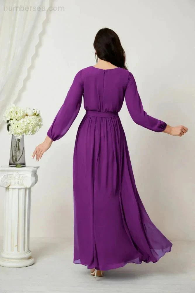 Sunnderly Evening Dresses Deep V-Neck Chiffon Bridesmaid Dresses Long Bishop Sleeve Side Split Formal Dress SY2806 - Image 142