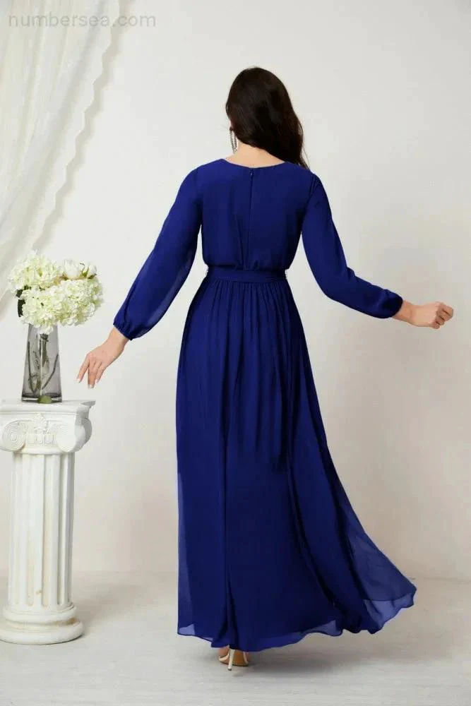 Sunnderly Evening Dresses Deep V-Neck Chiffon Bridesmaid Dresses Long Bishop Sleeve Side Split Formal Dress SY2806 - Image 146