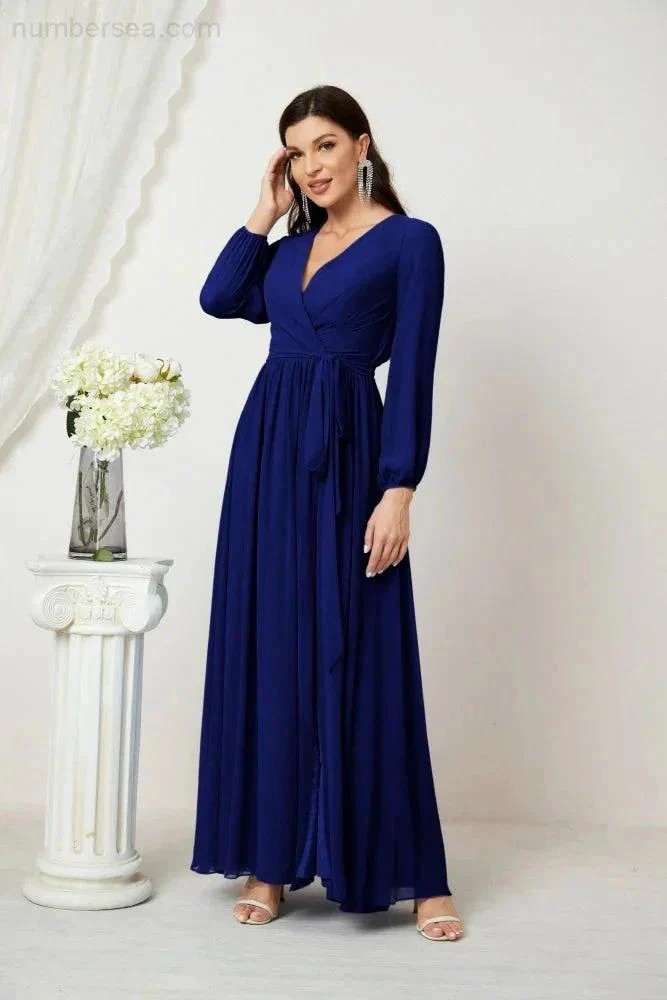 Sunnderly Evening Dresses Deep V-Neck Chiffon Bridesmaid Dresses Long Bishop Sleeve Side Split Formal Dress SY2806 - Image 147