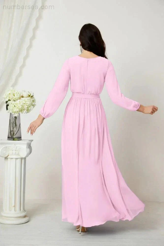 Sunnderly Evening Dresses Deep V-Neck Chiffon Bridesmaid Dresses Long Bishop Sleeve Side Split Formal Dress SY2806 - Image 154