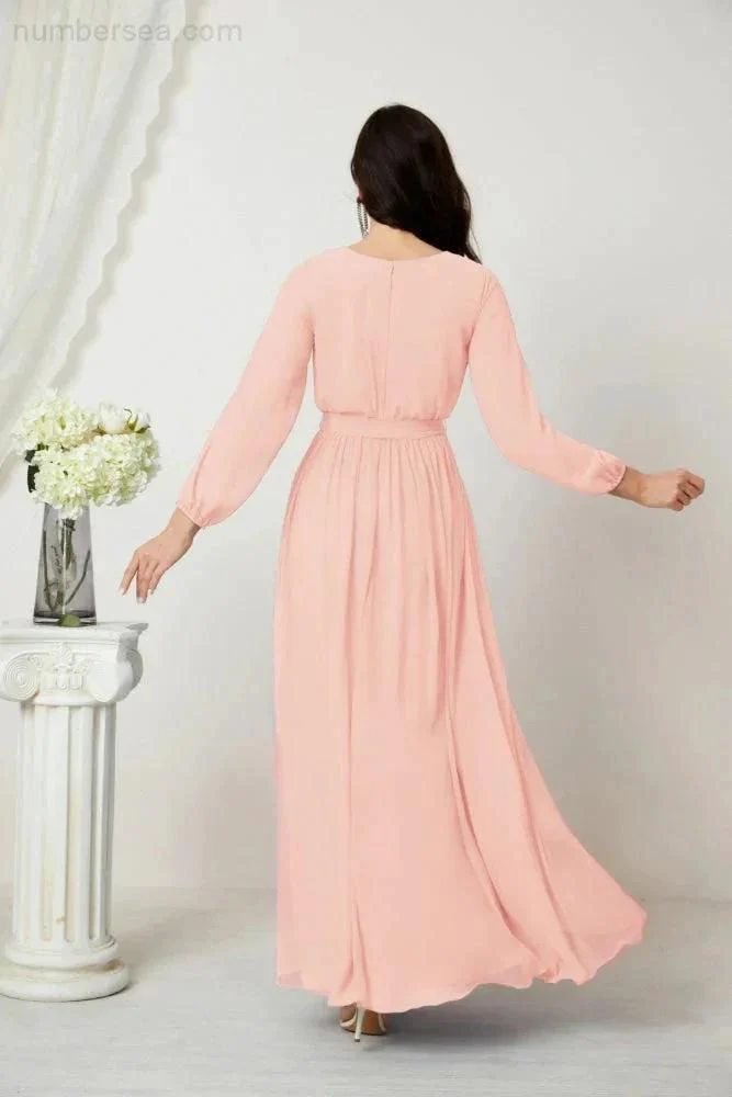 Sunnderly Evening Dresses Deep V-Neck Chiffon Bridesmaid Dresses Long Bishop Sleeve Side Split Formal Dress SY2806 - Image 158