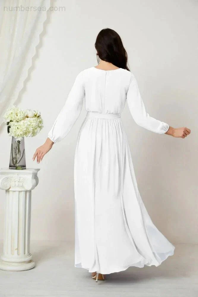 Sunnderly Evening Dresses Deep V-Neck Chiffon Bridesmaid Dresses Long Bishop Sleeve Side Split Formal Dress SY2806 - Image 166