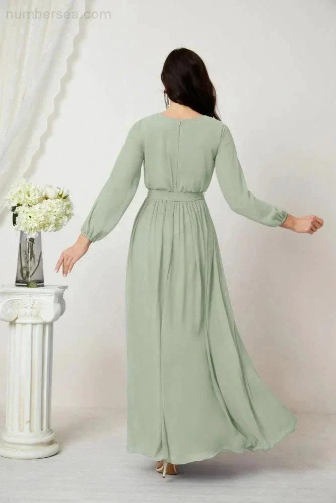 Sunnderly Evening Dresses Deep V-Neck Chiffon Bridesmaid Dresses Long Bishop Sleeve Side Split Formal Dress SY2806 - Image 18