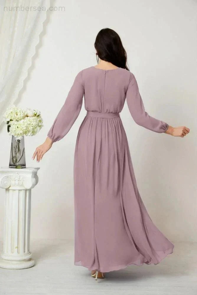 Sunnderly Evening Dresses Deep V-Neck Chiffon Bridesmaid Dresses Long Bishop Sleeve Side Split Formal Dress SY2806 - Image 2
