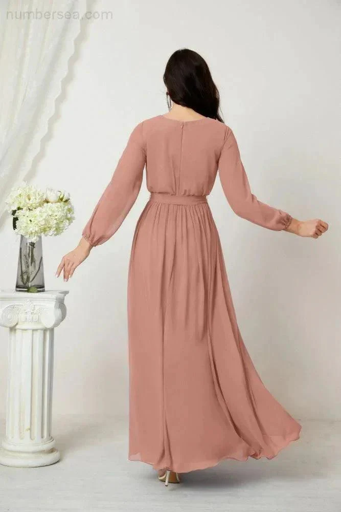 Sunnderly Evening Dresses Deep V-Neck Chiffon Bridesmaid Dresses Long Bishop Sleeve Side Split Formal Dress SY2806 - Image 22