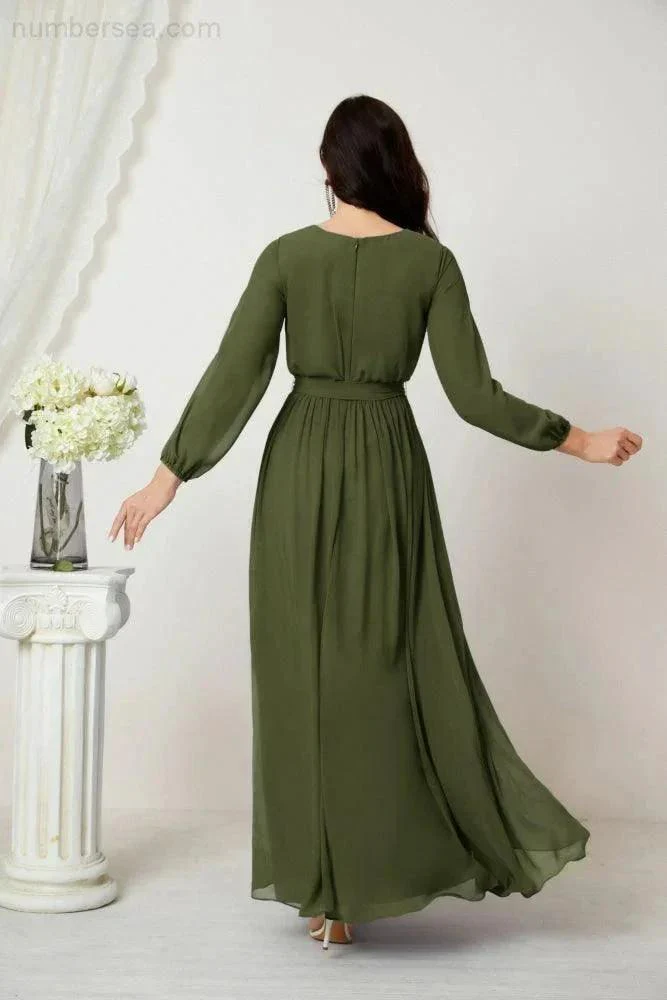 Sunnderly Evening Dresses Deep V-Neck Chiffon Bridesmaid Dresses Long Bishop Sleeve Side Split Formal Dress SY2806 - Image 26