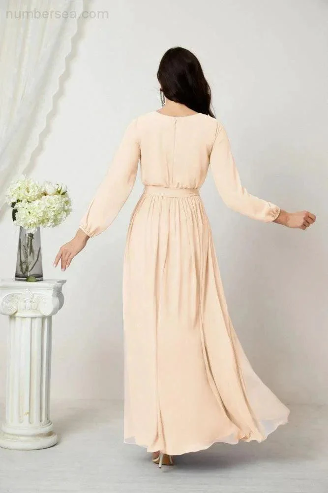 Sunnderly Evening Dresses Deep V-Neck Chiffon Bridesmaid Dresses Long Bishop Sleeve Side Split Formal Dress SY2806 - Image 30