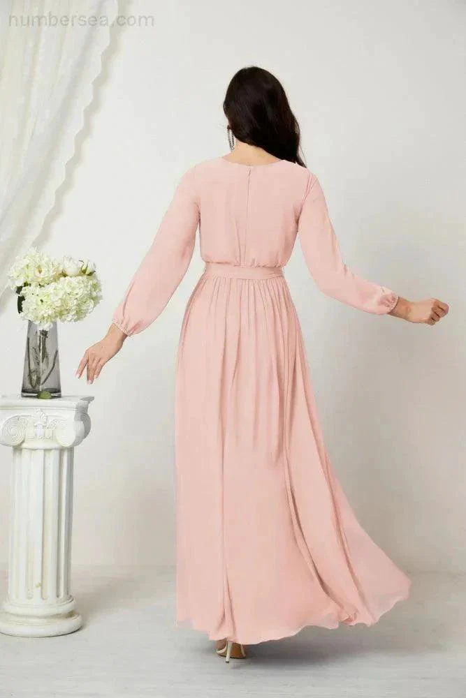 Sunnderly Evening Dresses Deep V-Neck Chiffon Bridesmaid Dresses Long Bishop Sleeve Side Split Formal Dress SY2806 - Image 34