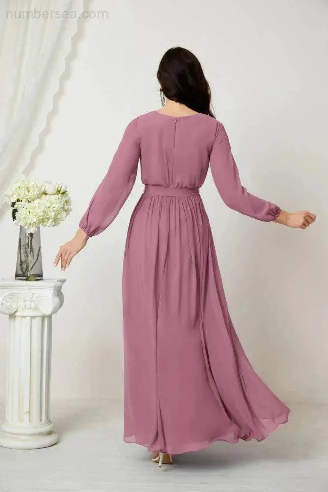 Sunnderly Evening Dresses Deep V-Neck Chiffon Bridesmaid Dresses Long Bishop Sleeve Side Split Formal Dress SY2806 - Image 42