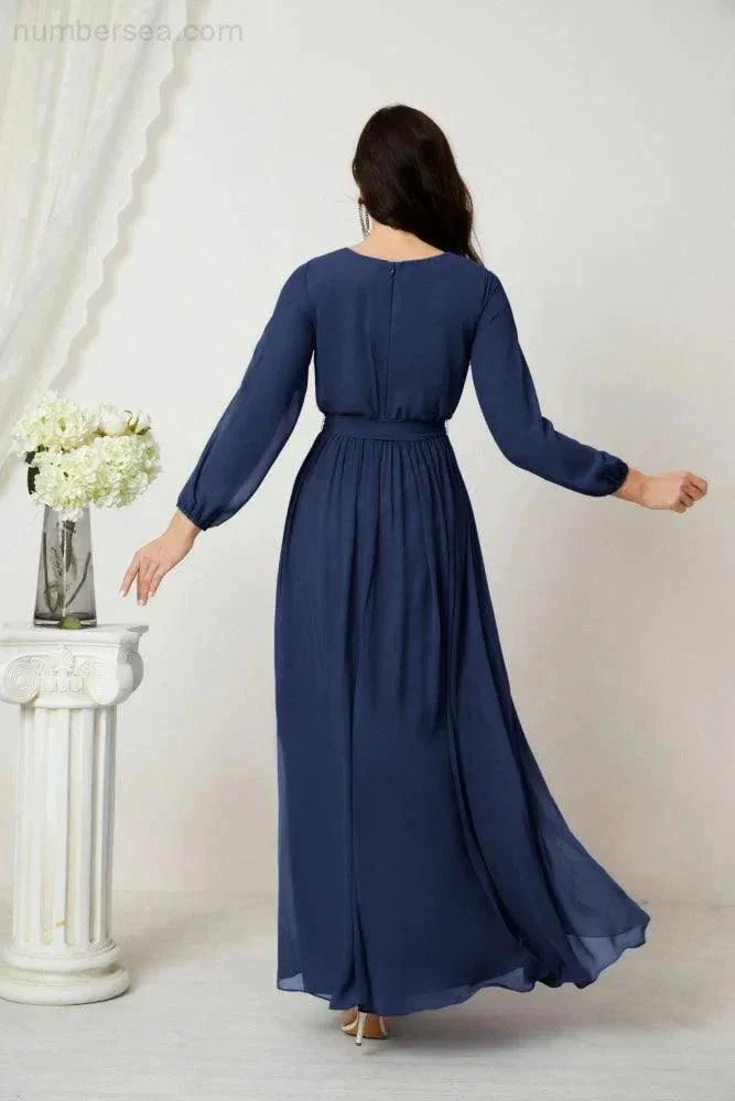 Sunnderly Evening Dresses Deep V-Neck Chiffon Bridesmaid Dresses Long Bishop Sleeve Side Split Formal Dress SY2806 - Image 50