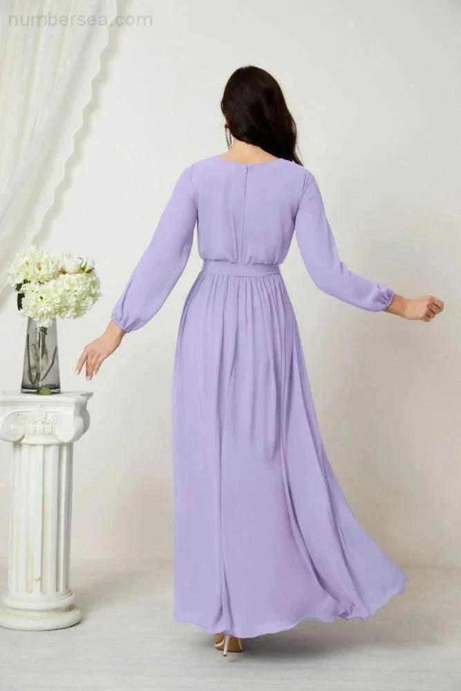 Sunnderly Evening Dresses Deep V-Neck Chiffon Bridesmaid Dresses Long Bishop Sleeve Side Split Formal Dress SY2806 - Image 54