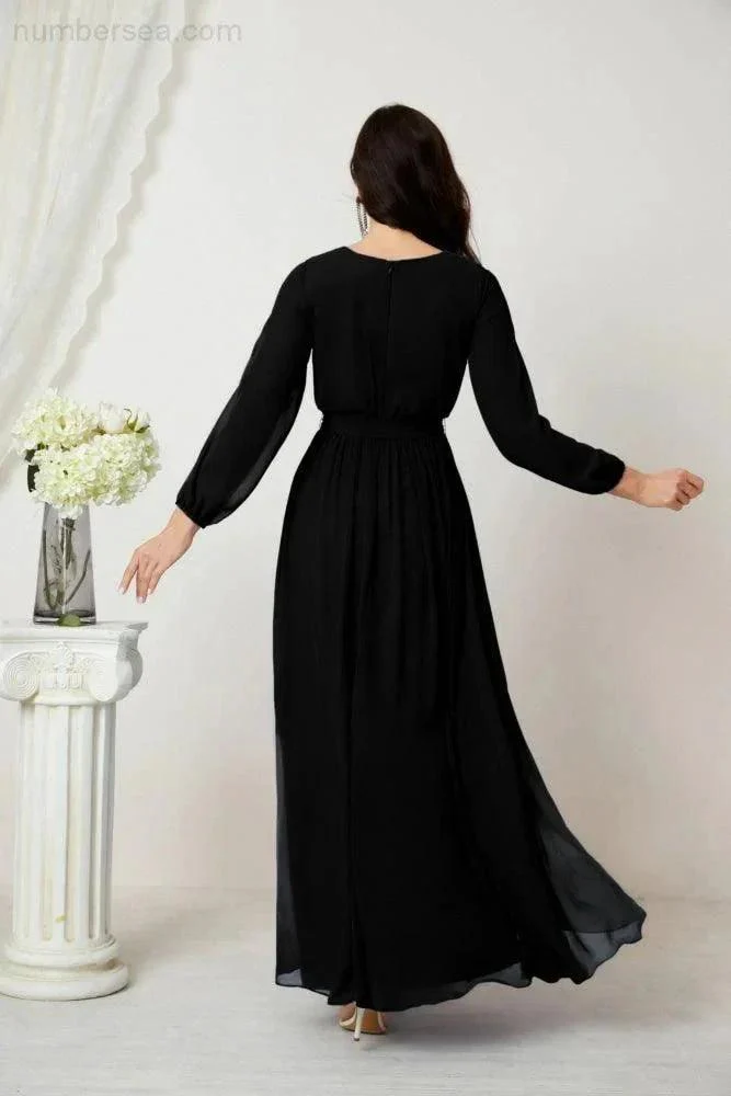 Sunnderly Evening Dresses Deep V-Neck Chiffon Bridesmaid Dresses Long Bishop Sleeve Side Split Formal Dress SY2806 - Image 58