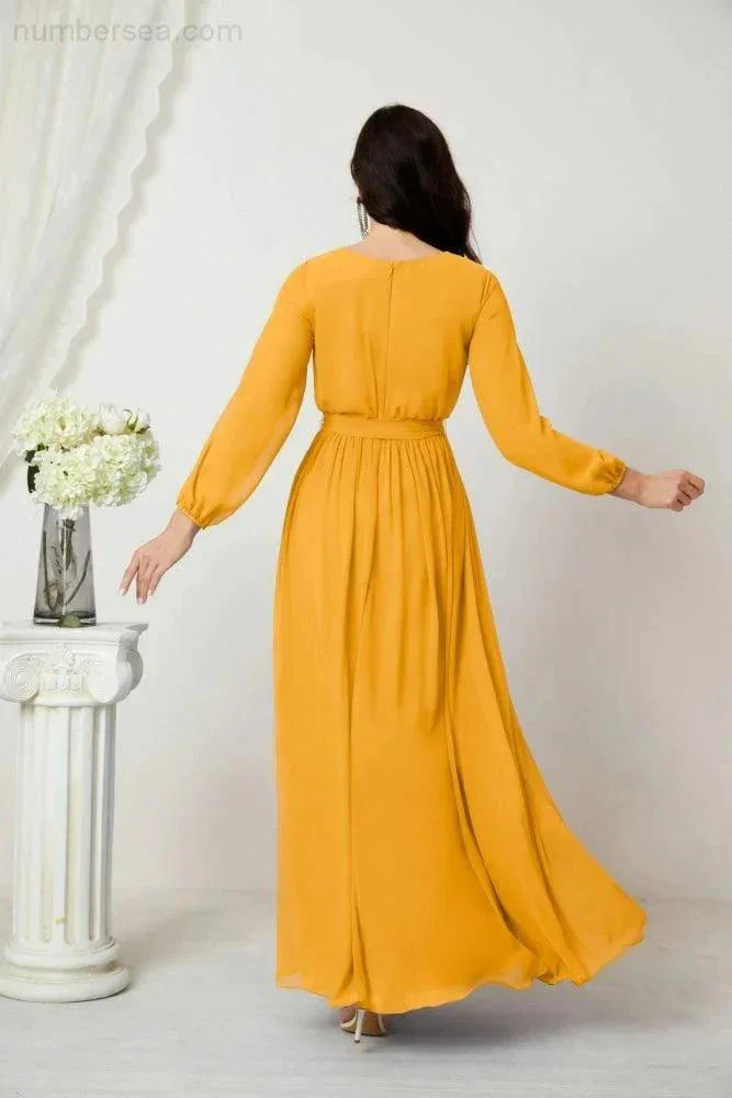 Sunnderly Evening Dresses Deep V-Neck Chiffon Bridesmaid Dresses Long Bishop Sleeve Side Split Formal Dress SY2806 - Image 6