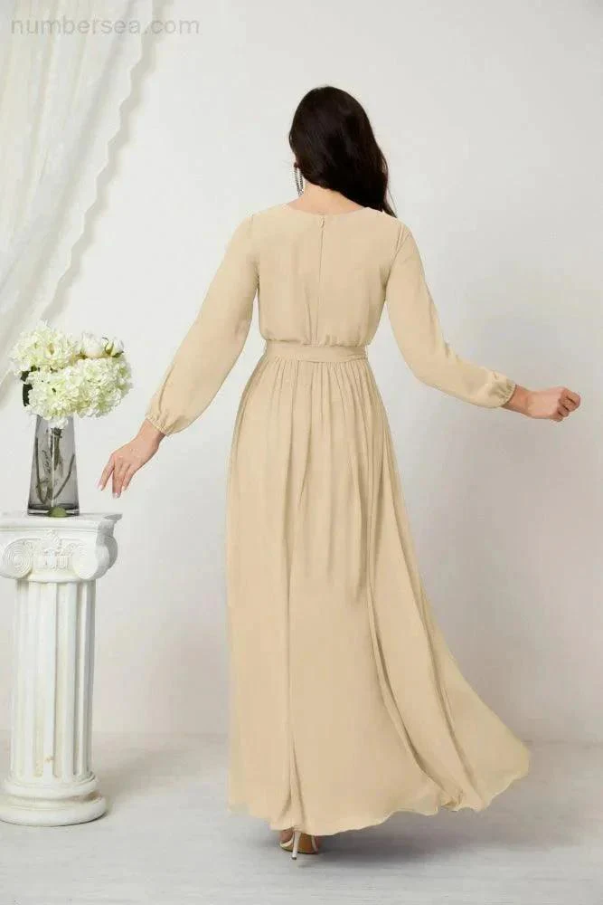 Sunnderly Evening Dresses Deep V-Neck Chiffon Bridesmaid Dresses Long Bishop Sleeve Side Split Formal Dress SY2806 - Image 62