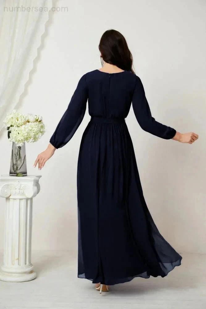 Sunnderly Evening Dresses Deep V-Neck Chiffon Bridesmaid Dresses Long Bishop Sleeve Side Split Formal Dress SY2806 - Image 70