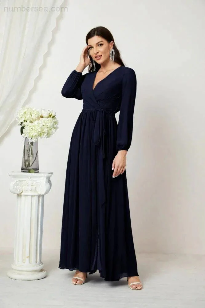 Sunnderly Evening Dresses Deep V-Neck Chiffon Bridesmaid Dresses Long Bishop Sleeve Side Split Formal Dress SY2806 - Image 71