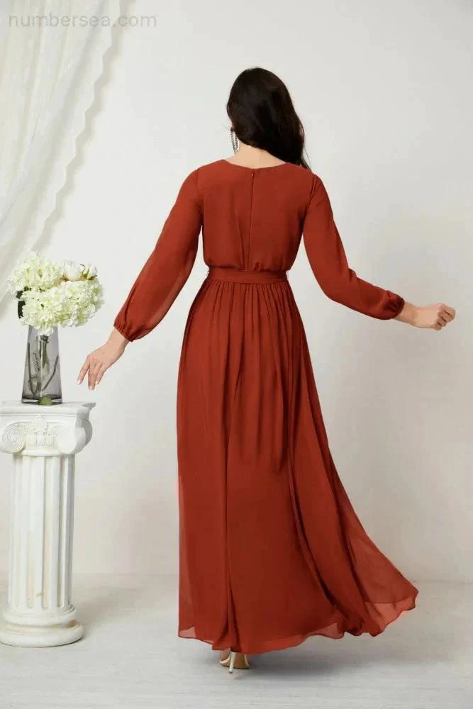 Sunnderly Evening Dresses Deep V-Neck Chiffon Bridesmaid Dresses Long Bishop Sleeve Side Split Formal Dress SY2806 - Image 74