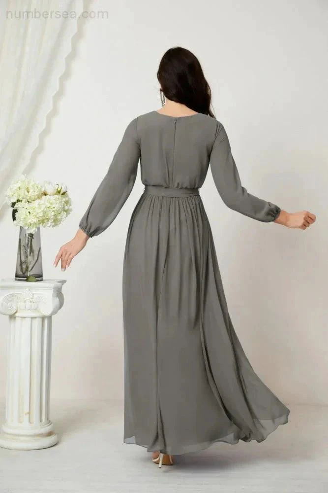 Sunnderly Evening Dresses Deep V-Neck Chiffon Bridesmaid Dresses Long Bishop Sleeve Side Split Formal Dress SY2806 - Image 78