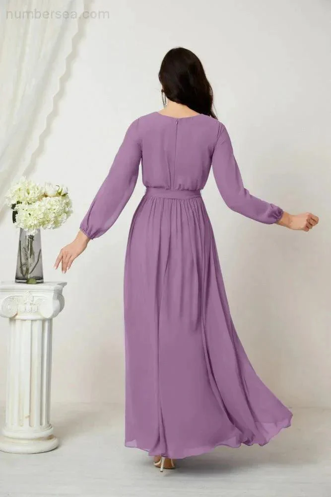Sunnderly Evening Dresses Deep V-Neck Chiffon Bridesmaid Dresses Long Bishop Sleeve Side Split Formal Dress SY2806 - Image 82