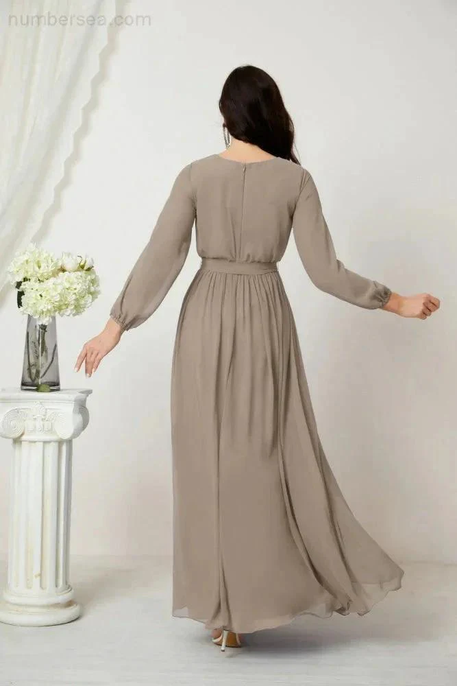 Sunnderly Evening Dresses Deep V-Neck Chiffon Bridesmaid Dresses Long Bishop Sleeve Side Split Formal Dress SY2806 - Image 94