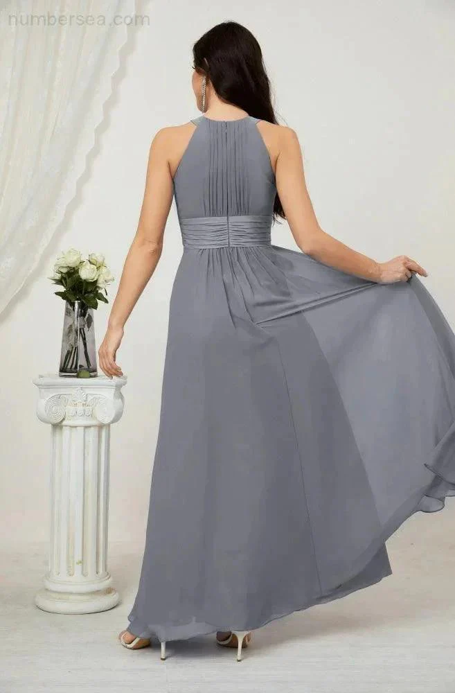 Numbersea Formal Party Gown Dress Chiffon Halter Long Sleeveless Bridesmaid Dresses 2802 - Image 10