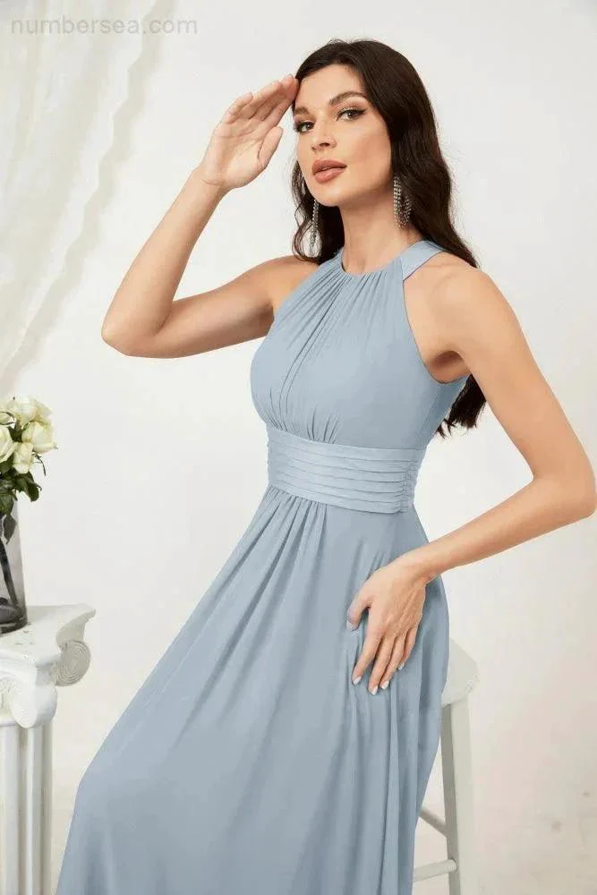 Numbersea Formal Party Gown Dress Chiffon Halter Long Sleeveless Bridesmaid Dresses 2802 - Image 100