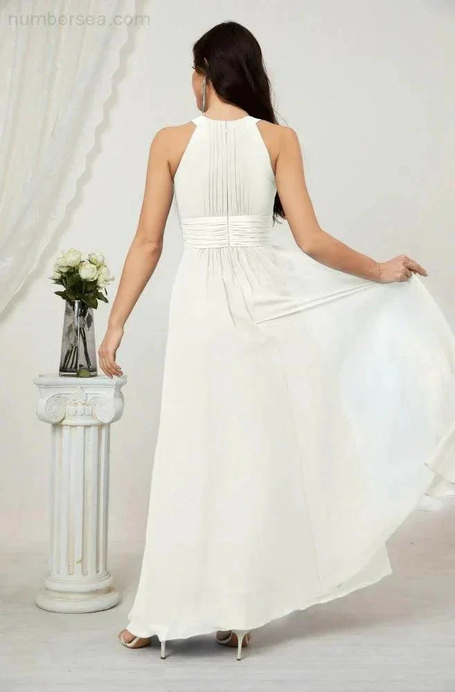 Numbersea Formal Party Gown Dress Chiffon Halter Long Sleeveless Bridesmaid Dresses 2802 - Image 102