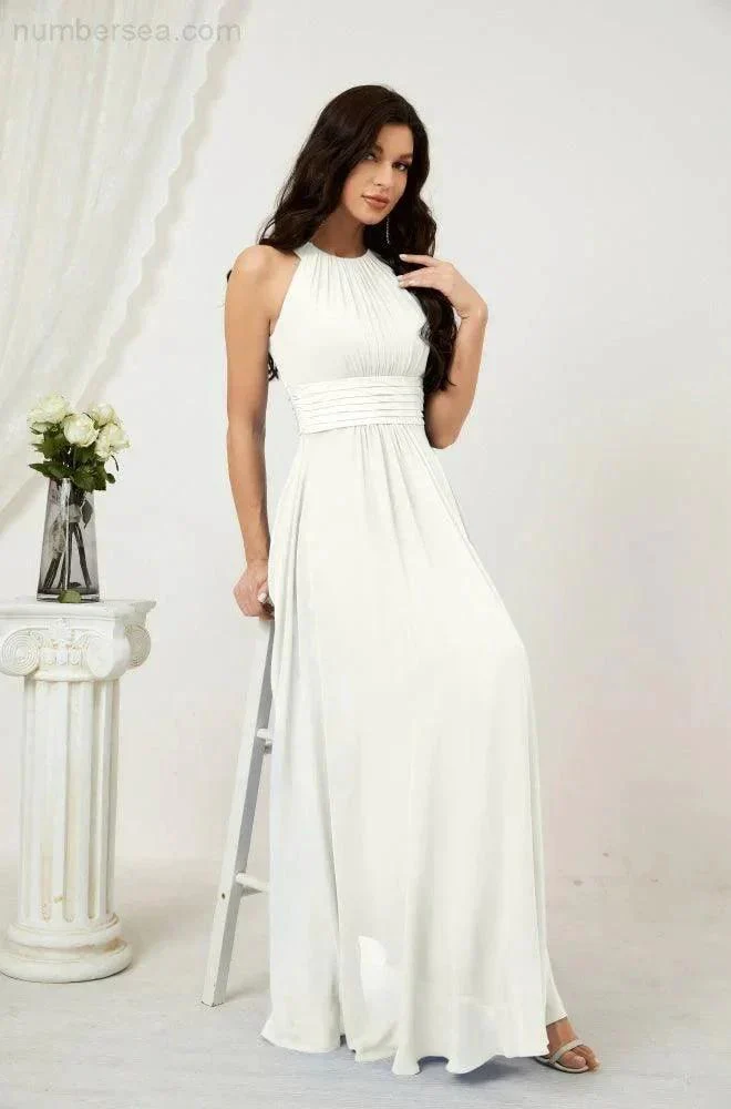 Numbersea Formal Party Gown Dress Chiffon Halter Long Sleeveless Bridesmaid Dresses 2802 - Image 103