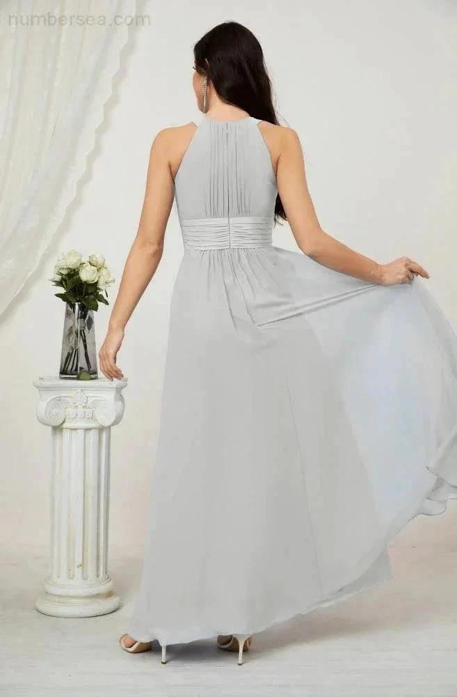 Numbersea Formal Party Gown Dress Chiffon Halter Long Sleeveless Bridesmaid Dresses 2802 - Image 106