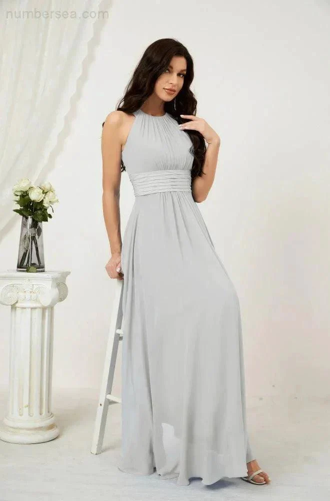 Numbersea Formal Party Gown Dress Chiffon Halter Long Sleeveless Bridesmaid Dresses 2802 - Image 107
