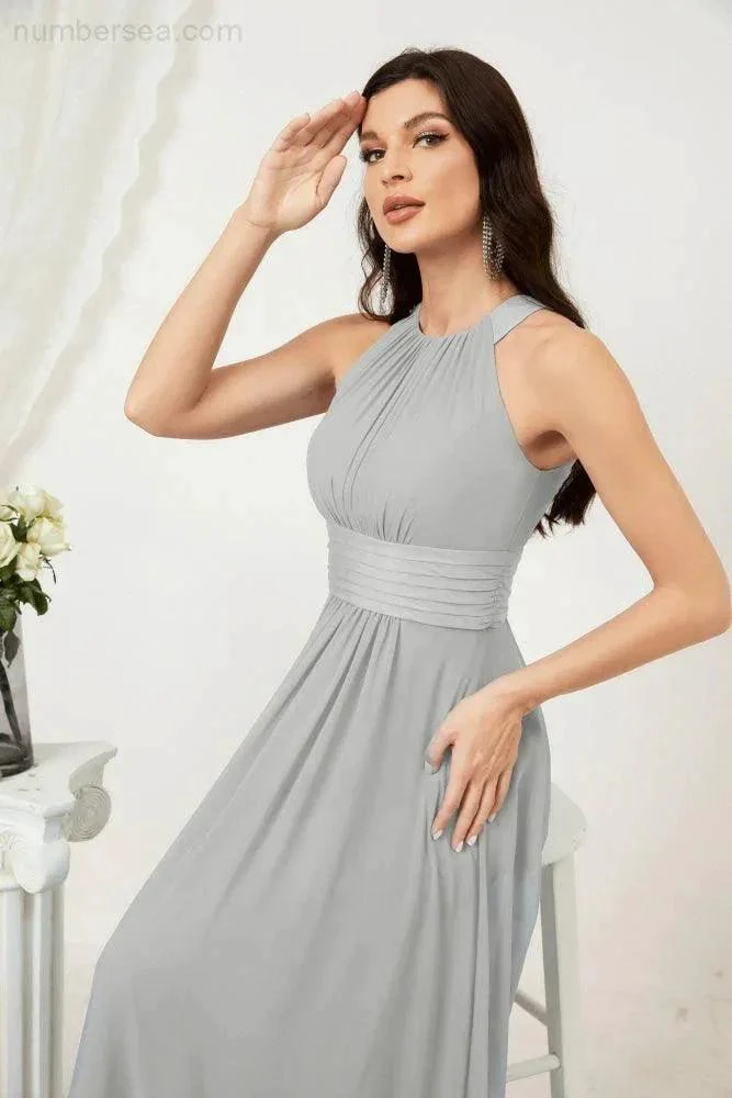 Numbersea Formal Party Gown Dress Chiffon Halter Long Sleeveless Bridesmaid Dresses 2802 - Image 108
