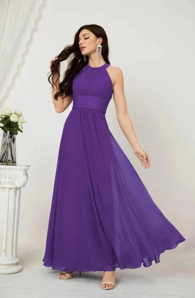 Numbersea Formal Party Gown Dress Chiffon Halter Long Sleeveless Bridesmaid Dresses 2802 - Image 109