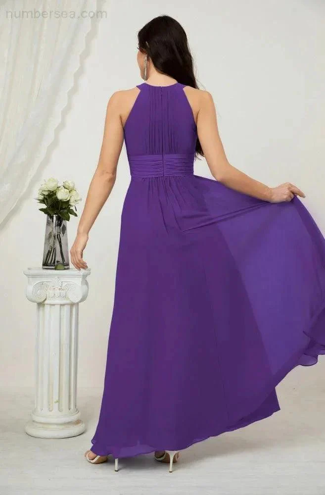 Numbersea Formal Party Gown Dress Chiffon Halter Long Sleeveless Bridesmaid Dresses 2802 - Image 110