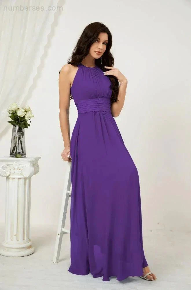 Numbersea Formal Party Gown Dress Chiffon Halter Long Sleeveless Bridesmaid Dresses 2802 - Image 111