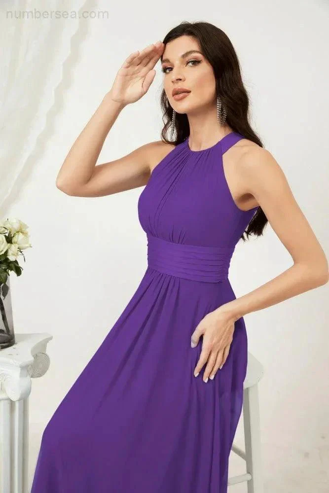 Numbersea Formal Party Gown Dress Chiffon Halter Long Sleeveless Bridesmaid Dresses 2802 - Image 112