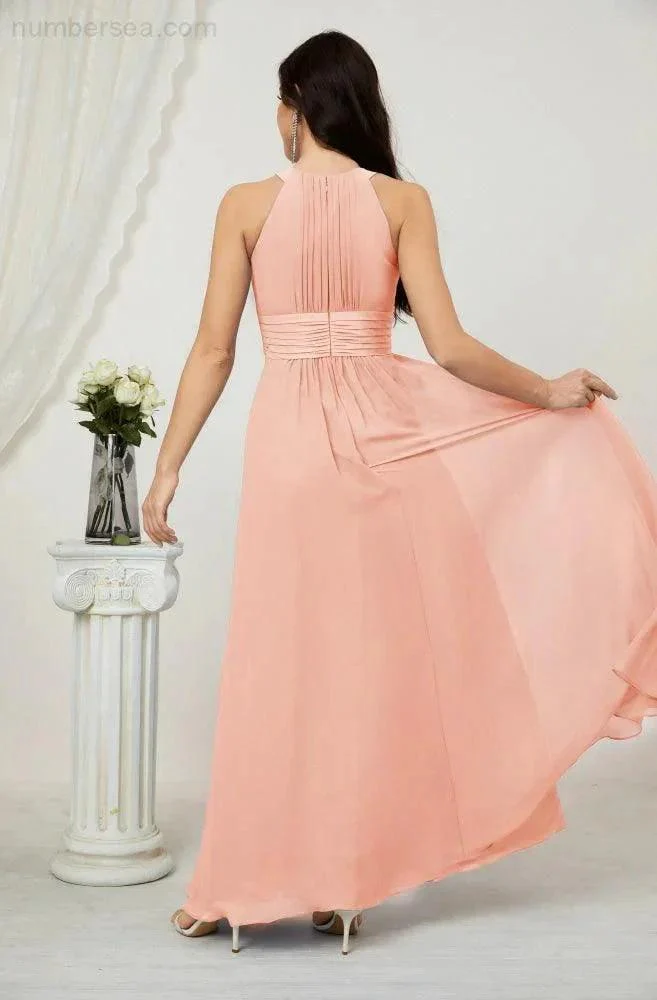 Numbersea Formal Party Gown Dress Chiffon Halter Long Sleeveless Bridesmaid Dresses 2802 - Image 114