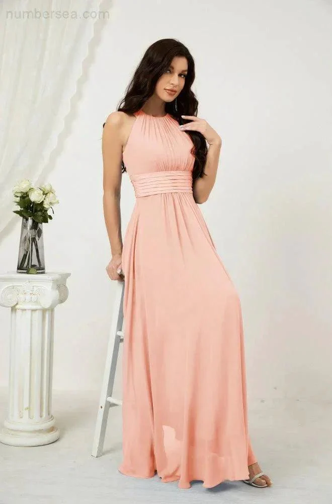 Numbersea Formal Party Gown Dress Chiffon Halter Long Sleeveless Bridesmaid Dresses 2802 - Image 115