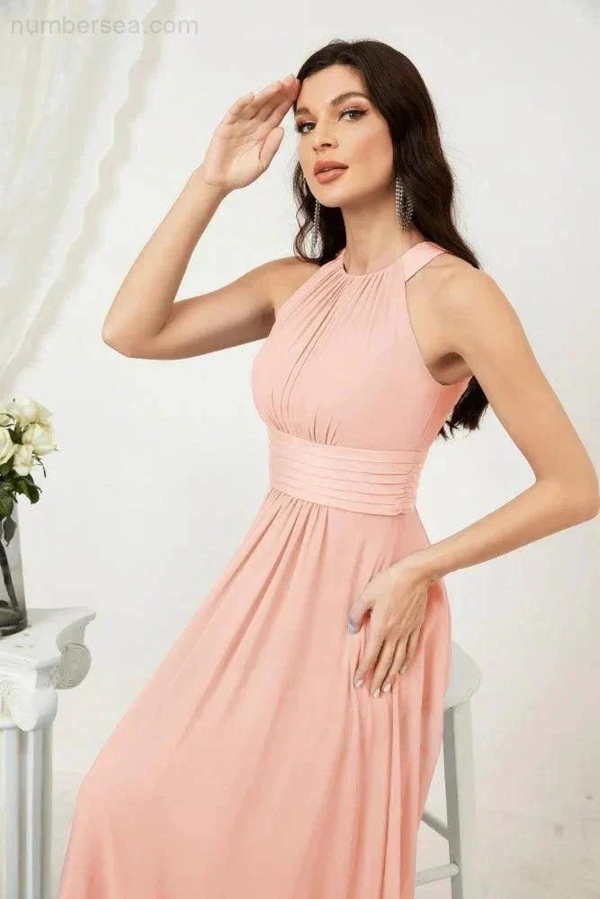 Numbersea Formal Party Gown Dress Chiffon Halter Long Sleeveless Bridesmaid Dresses 2802 - Image 116