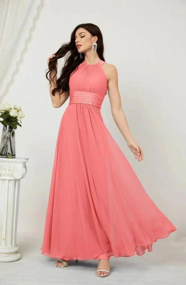 Numbersea Formal Party Gown Dress Chiffon Halter Long Sleeveless Bridesmaid Dresses 2802 - Image 117