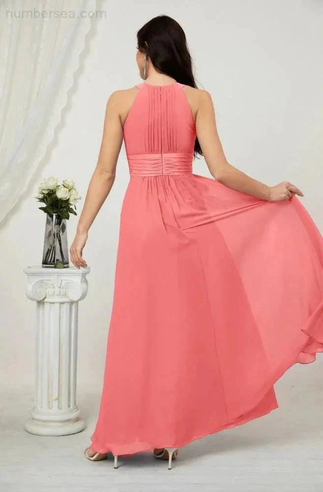 Numbersea Formal Party Gown Dress Chiffon Halter Long Sleeveless Bridesmaid Dresses 2802 - Image 118