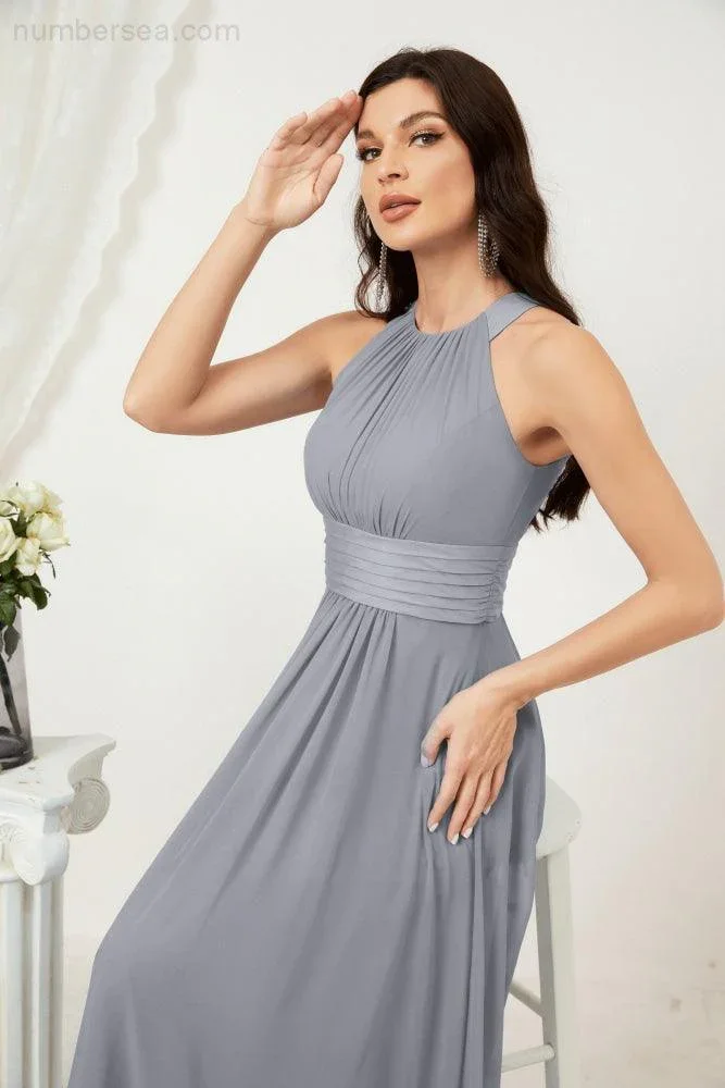 Numbersea Formal Party Gown Dress Chiffon Halter Long Sleeveless Bridesmaid Dresses 2802 - Image 12