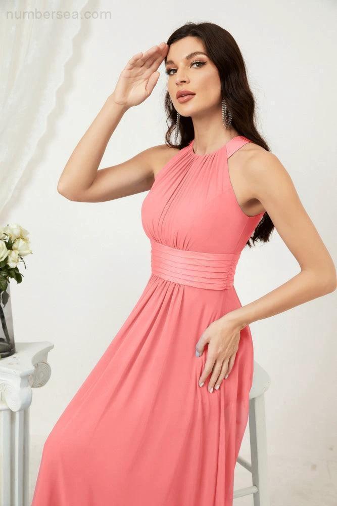 Numbersea Formal Party Gown Dress Chiffon Halter Long Sleeveless Bridesmaid Dresses 2802 - Image 120