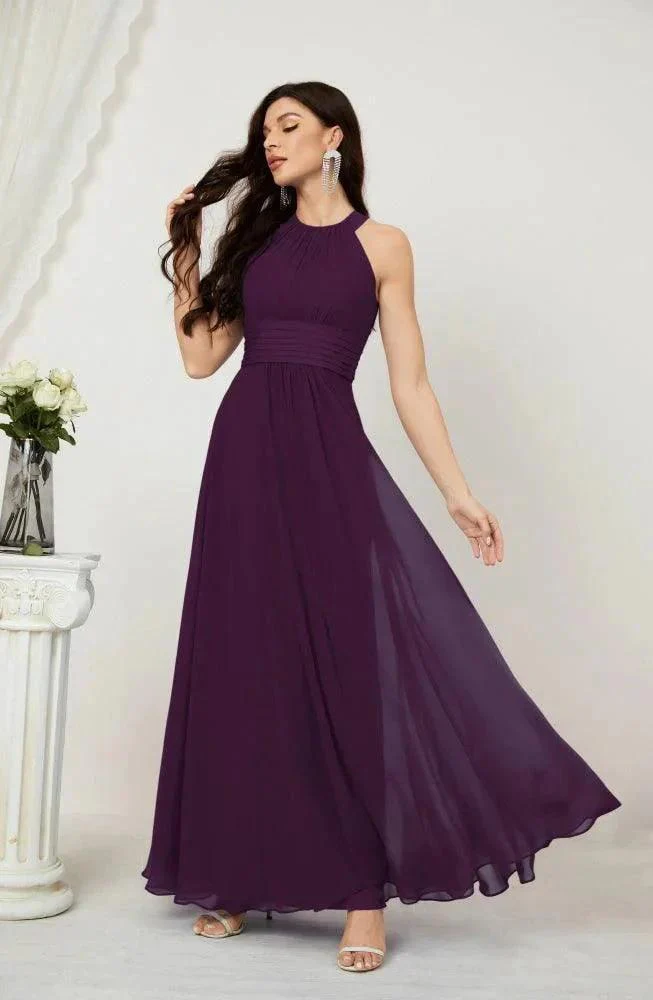 Numbersea Formal Party Gown Dress Chiffon Halter Long Sleeveless Bridesmaid Dresses 2802 - Image 121