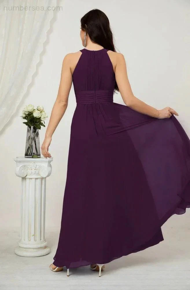 Numbersea Formal Party Gown Dress Chiffon Halter Long Sleeveless Bridesmaid Dresses 2802 - Image 122
