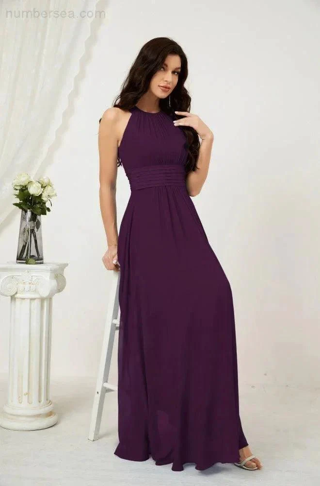 Numbersea Formal Party Gown Dress Chiffon Halter Long Sleeveless Bridesmaid Dresses 2802 - Image 123