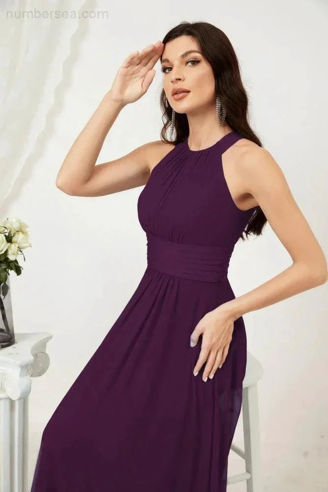 Numbersea Formal Party Gown Dress Chiffon Halter Long Sleeveless Bridesmaid Dresses 2802 - Image 124