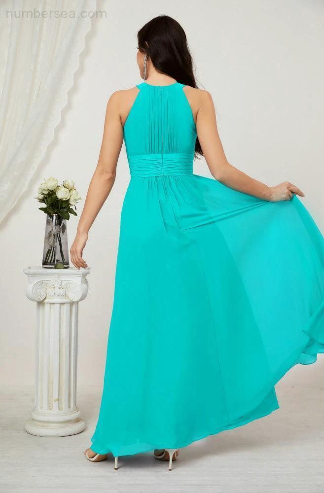 Numbersea Formal Party Gown Dress Chiffon Halter Long Sleeveless Bridesmaid Dresses 2802 - Image 126
