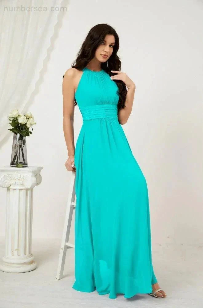 Numbersea Formal Party Gown Dress Chiffon Halter Long Sleeveless Bridesmaid Dresses 2802 - Image 127