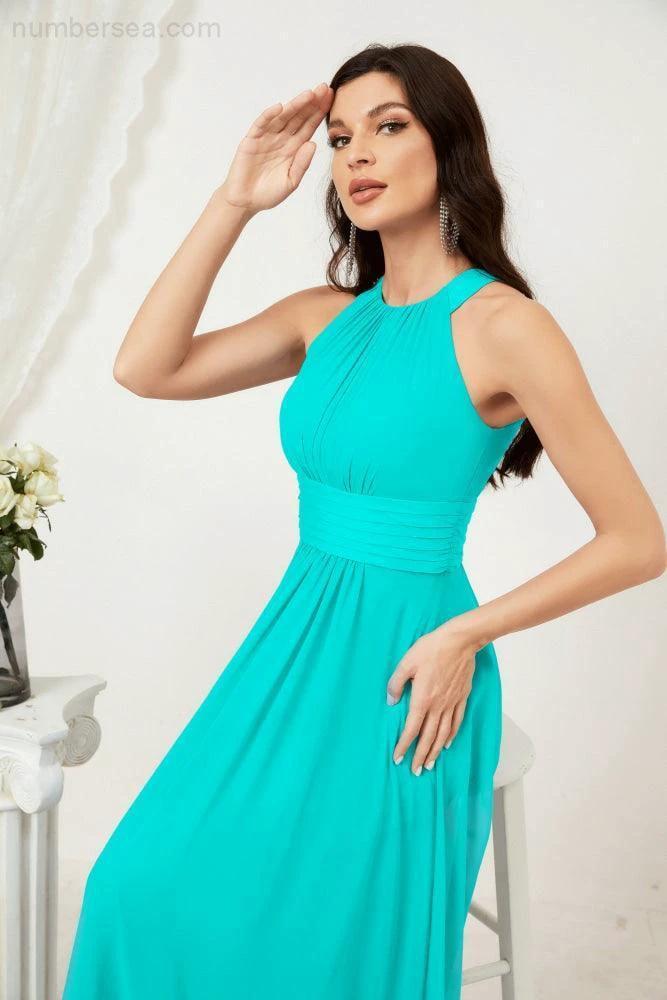 Numbersea Formal Party Gown Dress Chiffon Halter Long Sleeveless Bridesmaid Dresses 2802 - Image 128