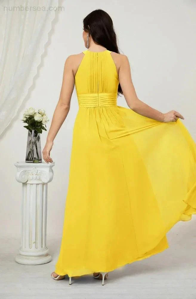 Numbersea Formal Party Gown Dress Chiffon Halter Long Sleeveless Bridesmaid Dresses 2802 - Image 130